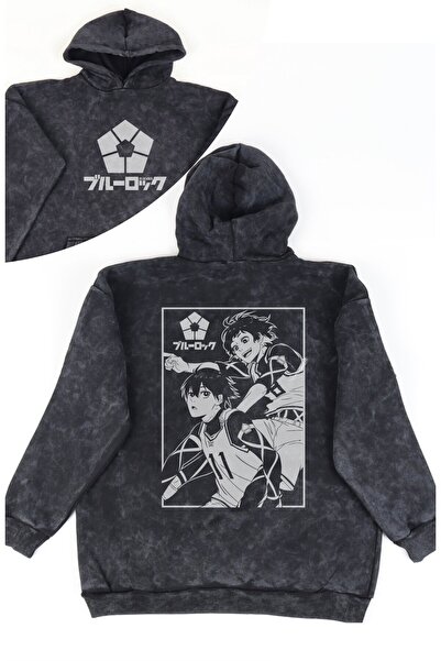 Fuddy Moda Hanorac unisex cu glugă cu imprimeu pe spate cu personaje Blue Loc...