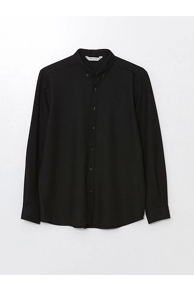 LC Waikiki Ανδρικό πουκάμισο με υφή LCW Vision Black Slim Fit μακρυμάνικο