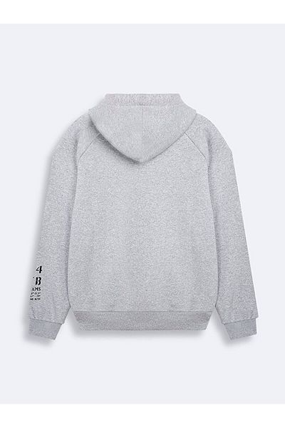 Ltb Relaxed Gray Sweatshirt with Printed Sleeve and Hood