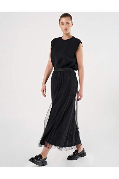 KYR Piliseli Tül Etek Siyah