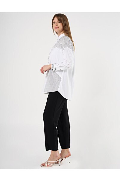 Kayra Çizgi Desen Poplin Tunik Siyah