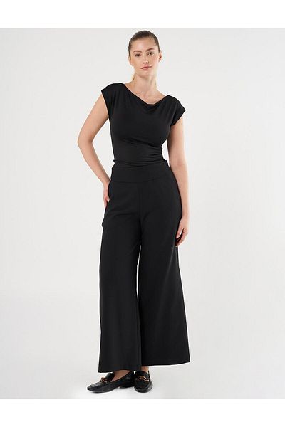 Kayra Black Corsage Belted Trousers