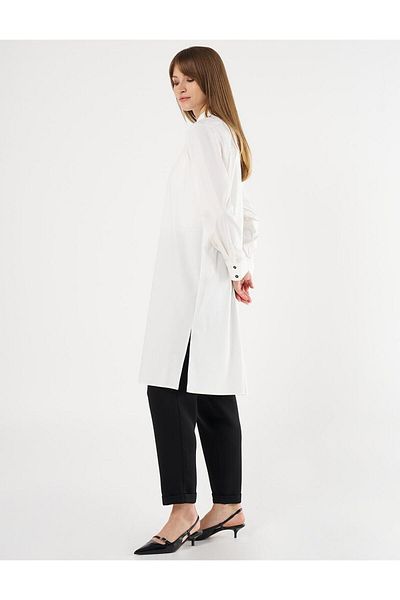 Kayra Ecru Long Tunic - Floral Applique