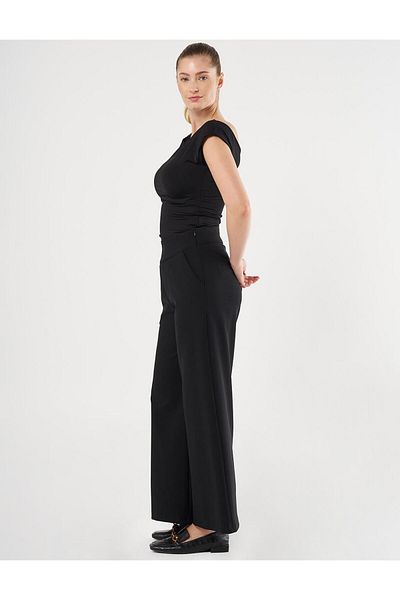 Kayra Black Corsage Belted Trousers