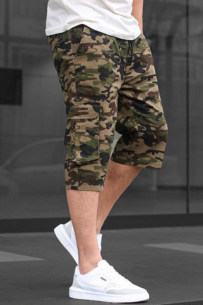 Madmext Pánské kamuflážní kalhoty Cargo - khaki barva, pásek a kapsa Capri