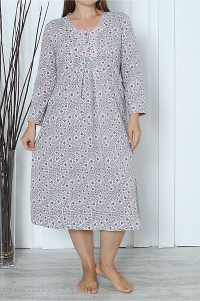 Nicoletta Plus Size Cotton Mink Tunic - Μακρύ νυχτικό, μακρυμάνικο
