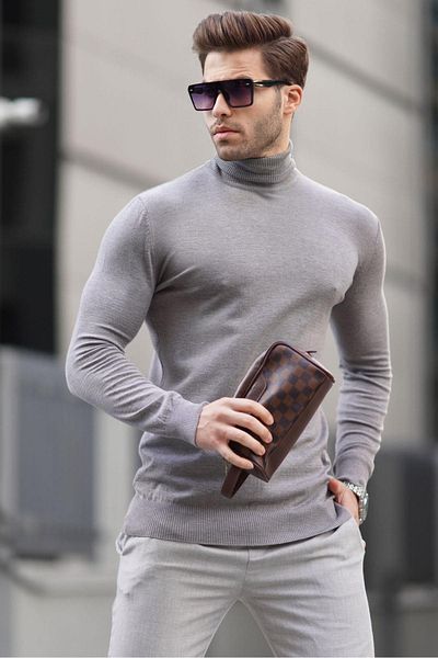 Madmext Ανδρικό πλεκτό πουλόβερ Anthracite Turtleneck 6809