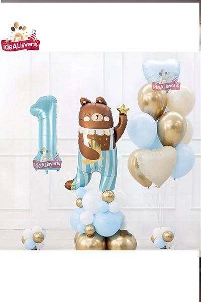 Laviyosa ΧΑΡΙΤΩΜΕΝΟ TEDDY BEAR BEAR FOIL 1 ΕΤΩΝ ΜΠΛΕ FOIL ΣΕΤ ΓΕΝΕΤΙΚΟ ΣΕΤ ΣΤΟΛΙΣΜΟΥ