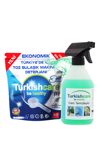 Turkishcare Toz Bulaşık Makinesi Deterjanı ve Cam Temizleyici Sprey Paketi