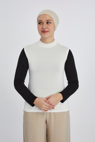 manolyaşal islamic hijab جسم نسائي عضوي بدون أكمام مع ياقة مدورة - إكرو