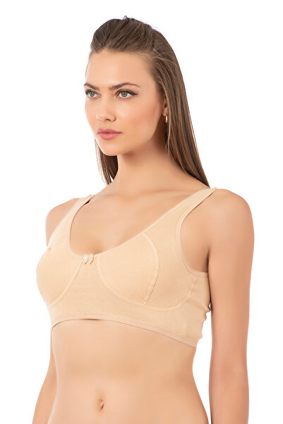 ÖZKAN underwear Özkan 0564 Kadın %100 Pamuklu Ribana Boş Kap Desteksiz Telsiz Balensiz Kalın Askılı Yarım Atlet Süty