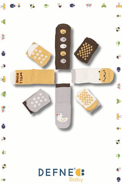Defne Baby 4 чифта памучни зимни момчета и бебешки чорапи с шарки на животни