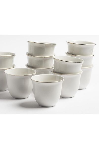 mastergold Saudi Coffee Cup Set 12 Pcs 60ml Premium Porcelain White | Coffee Cups for Hospitality