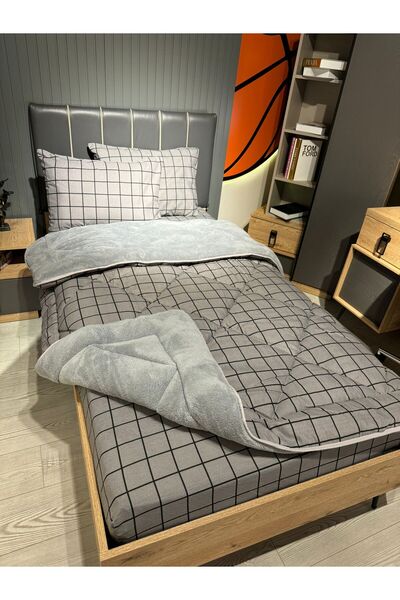 Violacasa Single Welsoft Pufidik Sleeping Set (With Elastic Sheet) Smoked Square