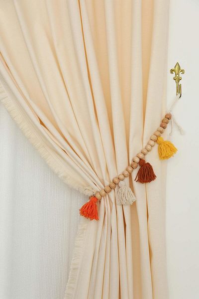 Aisha's Design Colorful Wooden Beaded 2-Piece Tufted Curtain Holder - Pr-18Aks