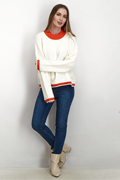 Tchibo Women Crew Neck Long Sleeve Textured Sweater, Ivory