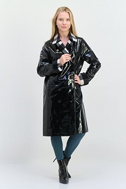 Jane Post Women Plaid Detail Long Sleeve Trench Coat, White