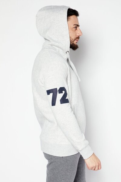 French Connection Men Hooded Embossed Print Long Sleeve Fleece Sweatshirts, Light Grey Marl