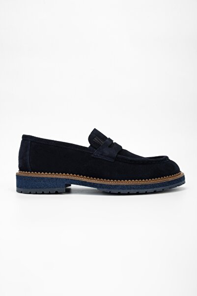 Valmenti Men's Navy Blue Suede Genuine Leather Loafer Shoes