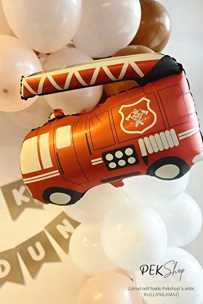 PEKSHOP Retro İtfaiye Balon İtfaiye Aracı Balon Retro Renkler 67cm