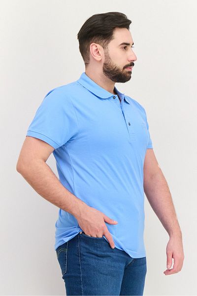 Cerruti 1881 قميص بولو رجالي بقصّة عادية وأكمام قصيرة ومطرّز بشعار، أزرق