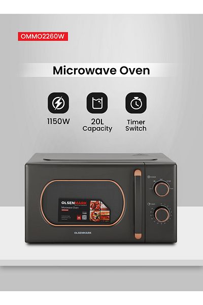 Olsenmark OMMO2260 Microwave Oven - 20L - 1100W Turntable Plate - Multiple Power Levels