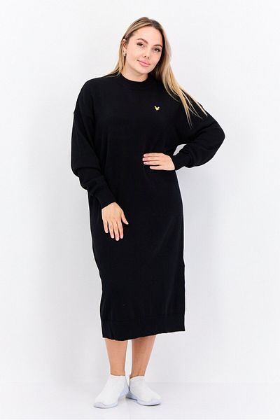 Lyle & Scott Women Brand Logo Knitted Sweater Dress, Jet Black