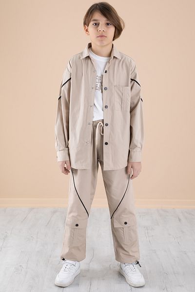 Cansın Mini Beige Boy's 3-Piece Set T-Shirt Shirt Pants 20232