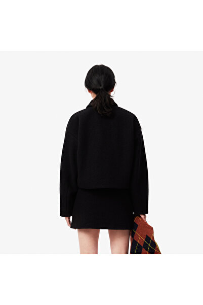 Lacoste Kadın Oversize Fit Gömlek Yaka Yün Siyah Mont
