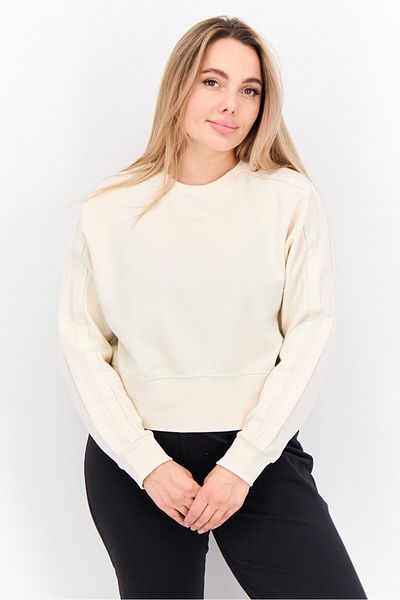 adidas Women Sportswear Fit Long Sleeve Outdoor Sweatshirt, Beige
