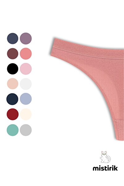 MİSTİRİK Paulo Model Ribbed Stretchy Fabric String Thong Pastel Pink Color