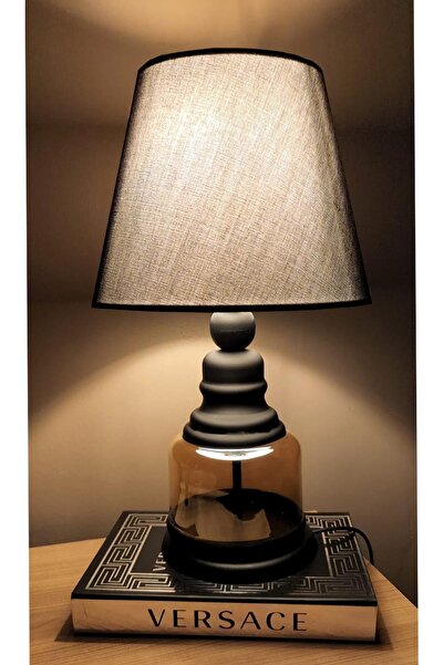 Taşcan Aydınlatma Aksel Siyah Cam Abajur Siyah Şapka Masa Lambası Siyah Şapka...