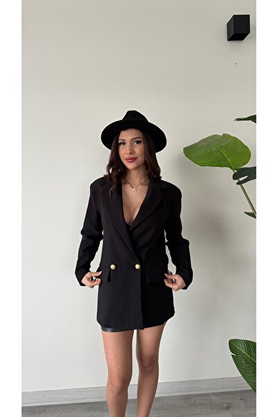 modadagiyim Γυναικείο πολύ κομψό μπουφάν με μαύρο διπλό στήθος με επένδυση