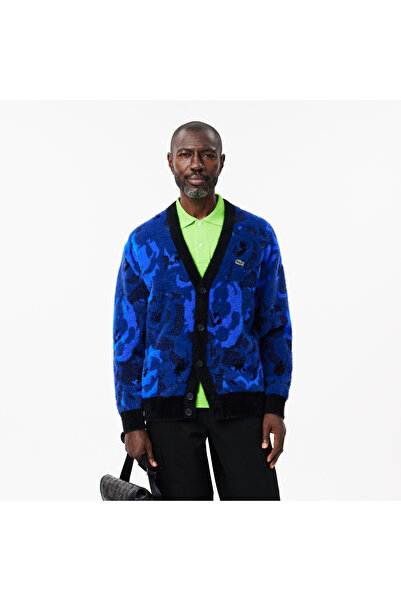 Lacoste Erkek Relaxed Fit V Yaka Desenli Lacivert Hırka
