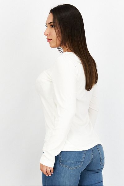 Esprit Women Boat Neck Long Sleeve Ribbed T-shirt, White