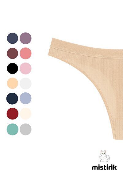 MİSTİRİK Paulo Model Ribbed Stretchy Fabric String Thong Skin Color