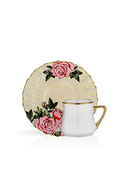 Glore ROSELLINE KREM 6 KİŞİLİK TÜRK KAHVESİ FİNCANI