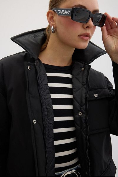 LEVURE Women's Neck Garni Detailed Snap Fastener Coat Black