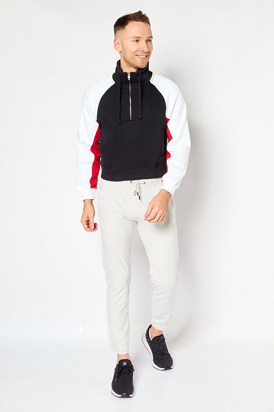 French Connection Men High Neck Long Sleeve Solid Sweatshirt, Black Combo