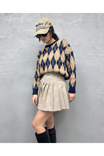 deqfashion Women's Mink Pleated Belted Shorts Skirt