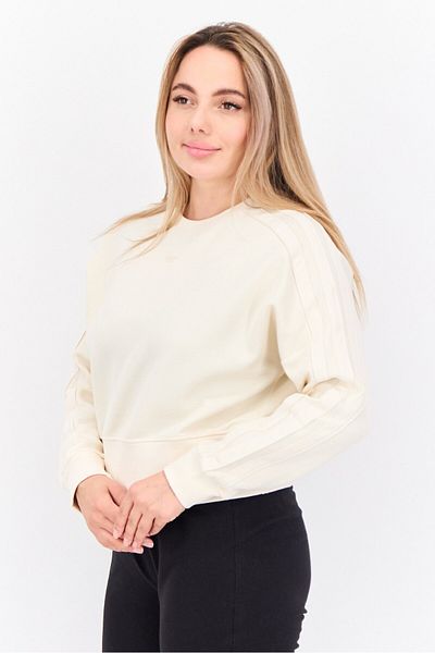 adidas Women Sportswear Fit Long Sleeve Outdoor Sweatshirt, Beige