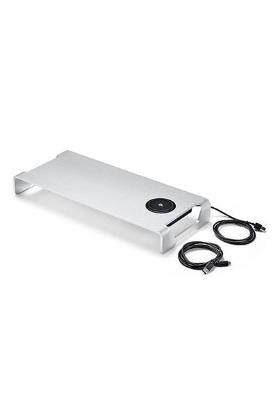 Tchibo Monitor Stand With Wireless Charging Station And USB Hub, Metallic Silver