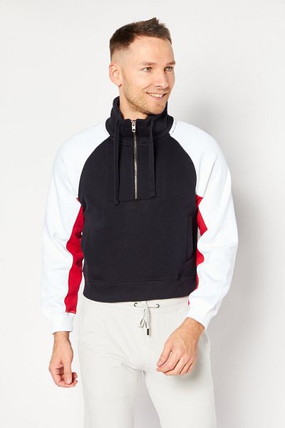 French Connection Men High Neck Long Sleeve Solid Sweatshirt, Black Combo