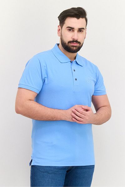 Cerruti 1881 قميص بولو رجالي بقصّة عادية وأكمام قصيرة ومطرّز بشعار، أزرق