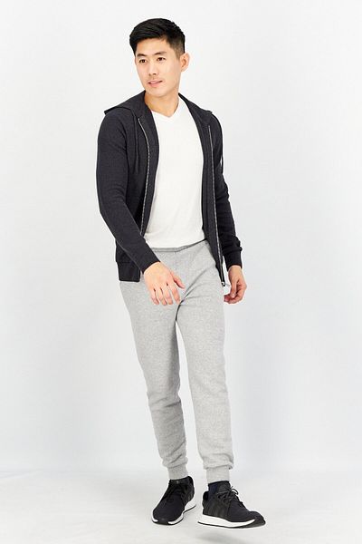 CELIO Men Hood With Drawstring Long Sleeve Knitted Hoodie, Dark Grey