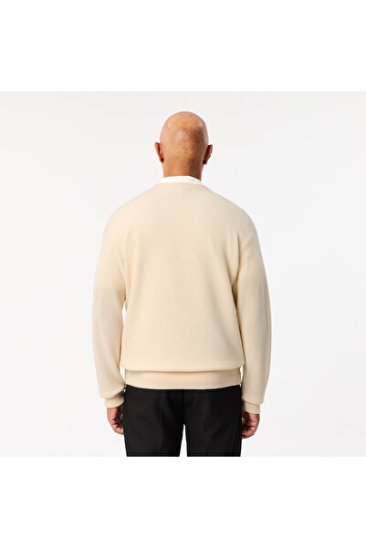 Lacoste Erkek Relaxed Fit V Yaka Yün Krem Hırka
