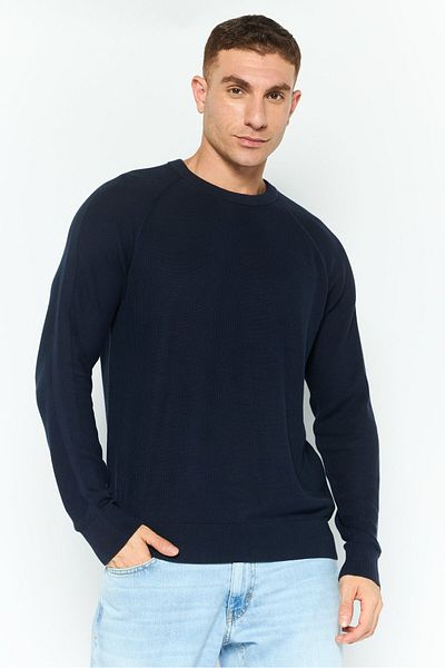 Michael Kors Men Crew Neck Long Sleeves Textured Sweater, Navy