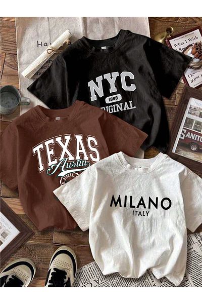 uyguntarz Milano-Texas-Original bedrucktes Unisex-Oversize-T-Shirt im 3er-Pack