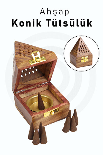 İkon store Tütsü Hediyeli -Ahşap Konik Tütsülük