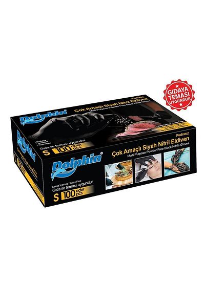 MERT AMBALAJ ÜRÜNLERİ Multi-Purpose Black Nitrile Gloves Size S 100 Pieces